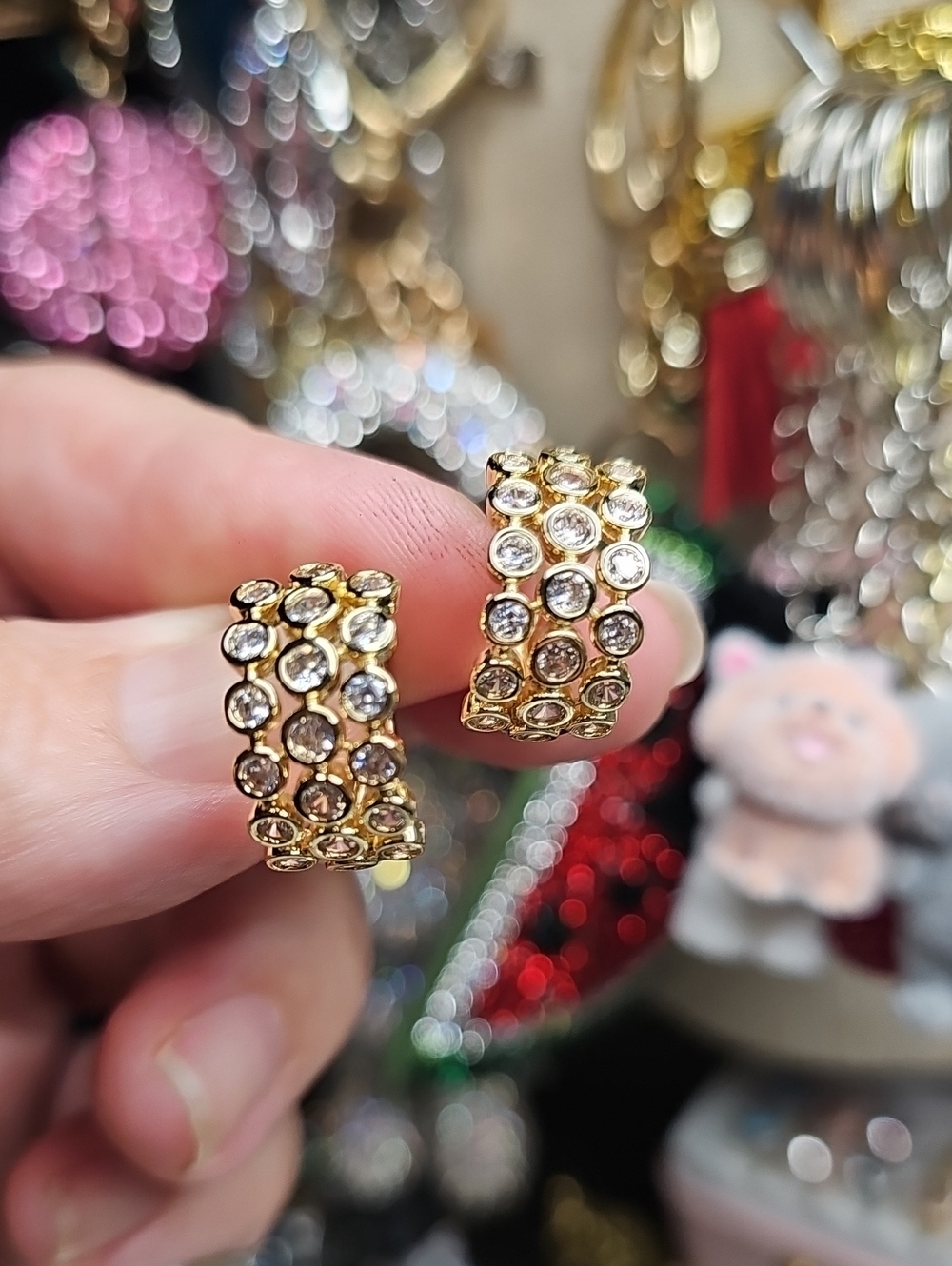 Gold Crystal Huggie Earrings - Women Jewelry